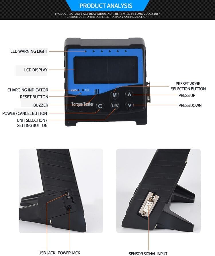 GOYOJO Digital Torque Gauge 220-2200Nm ±1% Portable torque wrench tester for bolt fastener calibration Tightening quality control (ANSJ-220)