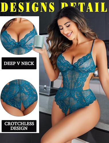 Image of Avidlove Women Lingerie Lace Bodysuit Teddy Lingeries V Neck Cut Out One Piece Mini Babydoll