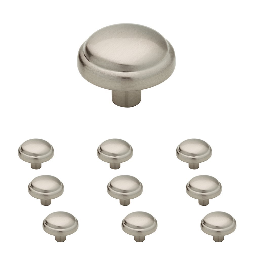 Mushroom (10-Pack) Cabinet Knobs Satin Nickel Hardware for Kitchen, Drawer Pulls, Dressers, Closet Door 1-1/8' P13545K-SN-B