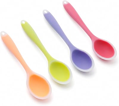 Lilaly 4 Pcs 8 Inch Silicone Spoon Cucharas De Silicona, Para Cocina Mixing Spoons, Cookware Silicone Cooking Spoons Suitable for Cooking Stirring Mixing ToolsTransparent Red, Orange, Purple, Green