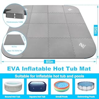 ZOMOFEW 1/2" Thickness 85IN Hot Tub Mat for Inflatable Tub,Hot Tub Pad Foundation, Upgraded Thickened Eva Foam Padding for Outdoor Hot Tubs (Square-Shaped)