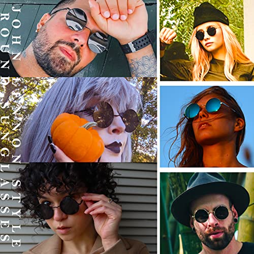 Joopin Polarized Round Sunglasses, Circle Hippie Sun Glasses Uv Protection, Trendy Hippy Circular Shades For Men Women, Cute Small Sunnies For Driving Fishing Costume (Black Simple Packaging) #TOP6