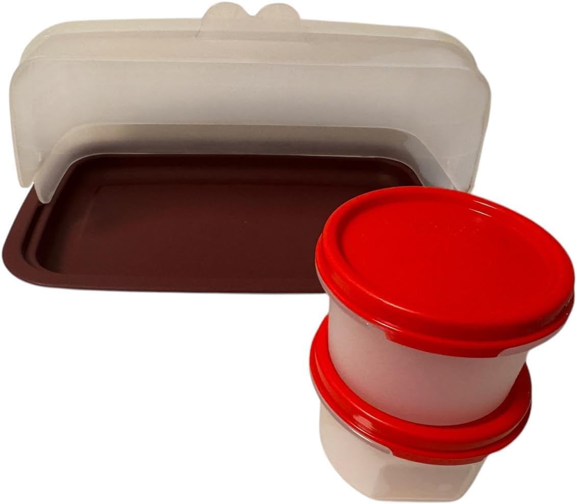 Tupperware Tpperware Smidgets - Mini contenitori da 200 ml, colore: rosso trasparente con coperchio, a prova di perdite, 2000 ml, 2 pezzi, 2 pezzi