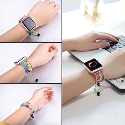 Bandmax Compatible For Rainbow Lgbt Apple Watch Band 38Mm 40Mm Braided Nylon Rope Iwatch Series 7/6/5/4/3/2/1 Replacement Wristband Straps Accessories Weave Bohemia Bracelet #TOP1