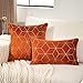 Aeckself Orange Gold Throw Pillow Cover 18 x 18 Inch, Luxury Velvet Embroidery Geometric Plaid Stripes Pillow Cover Modern Square Pillowcase for Couch Living Room Bedroom