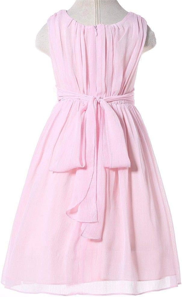 Bow Dream Flower Girls Dresses Junior Bridesmaids Little Girls Elegant Ruffle Chiffon Tea Length