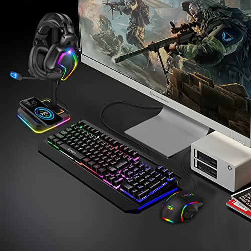 Headphone Stand With Wireless Charger Teedor Rgb Gaming Headset Holder Hanger Rack With 10W/7.5W Qi Charging Pad & 2 Usb Charger Ports For Desktop Pc Game Earphone Accessories, Black #TOP1