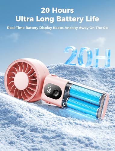 Image of Aecooly Mighty Portable Handheld Fan | 20H Max Cooling Time | 3 Flexible Modes | 5 Speeds Wind | Battery Level Display | USB Rechargeable Mini Personal Battery Powered, Gifts for Women, Travel -Pink