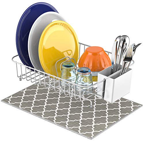 Small Dish Drying Rack, GSlife Dish Rack for Small Space with Mat Utensil