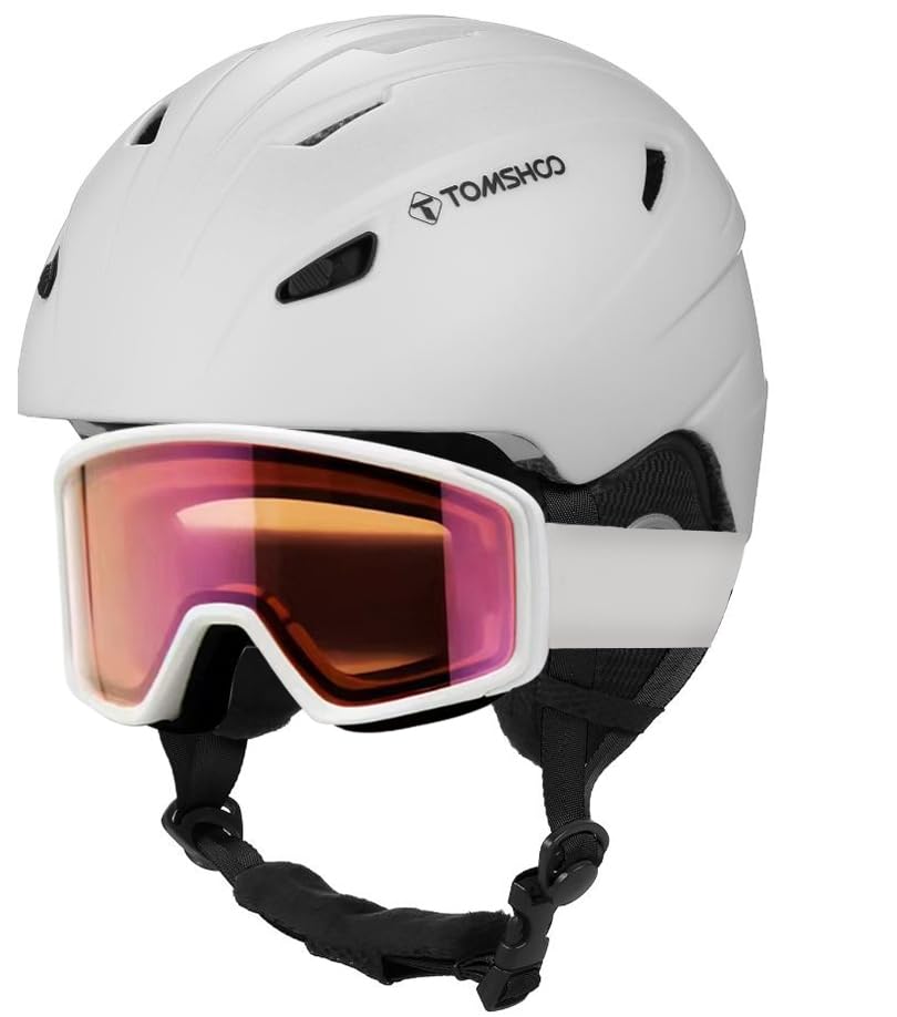 ERYUE Conjunto de Gafas de Casco esquí para Hombres y Mujeres Adolescentes - Gafas Casco Snowboard Resistentes a Impactos - Equipo Cálido para Deportes Invierno Negro/Blanco, M/L (L)