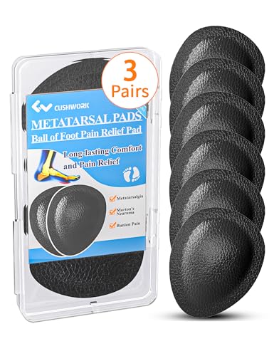 Cushwork Metatarsal Pads for Women Men, 3 Pairs Ball of Foot Cushions All Day Pain Relief for