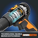 WORX NITRO - akumulatorowa wiertarko-wkrętarka bezszczotkowa 20V-2Ah- 60Nm - 13mm- WX102.9 (dostarczana bez baterii i ładowarki, 3 akcesoria do wkręcania/wiercenia)