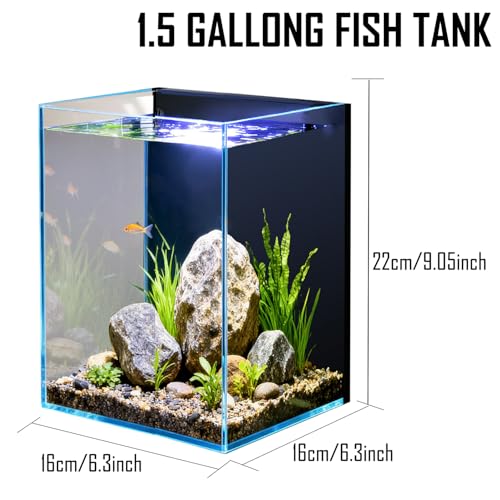 Image of 1.5 Gallon Fish Tank Starter Kits, Nano Glass Aquarium with Filter, Led Light for Aquascape DIY Small Betta Fish Tank