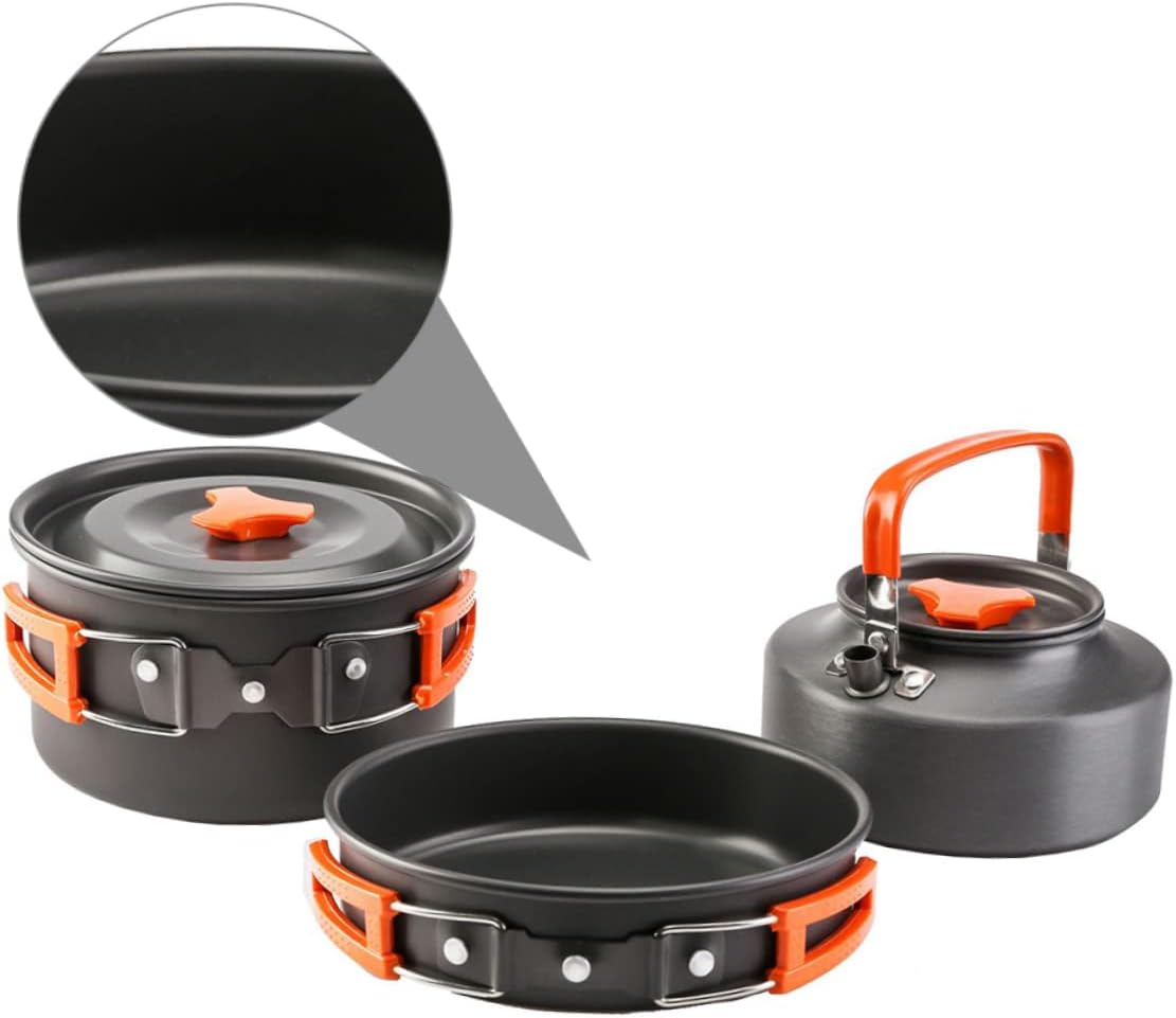 Yardwe Person Aluminum Camping Cookware Pot Pan Kettle Utensils Hiking Cooking Supplies