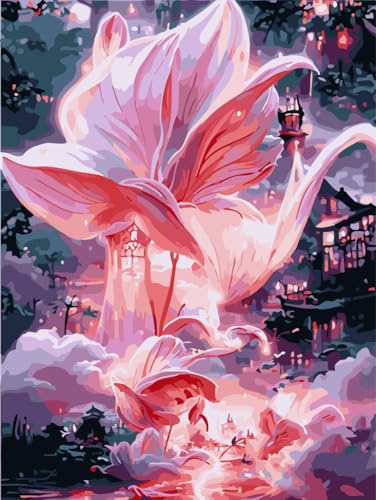 AAJJCENS �s���N�̑傫�ȉԂƌ��z�a���X�G �������G ��l�̓h��G �L�����o�X�Z�b�g DIY�G �f�W�^�����G �z�[�� �I�t�B�X���� 40x50cm (�t���[�����X)