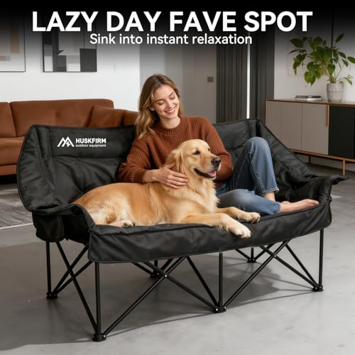 Double Camping Chair Padded Camping Chairs Heavy Duty 2 Person Camping Chair Oversized Loveseat Camping Chair with Cup Holders Camping Couch Support 800LBS,Black - Image 4