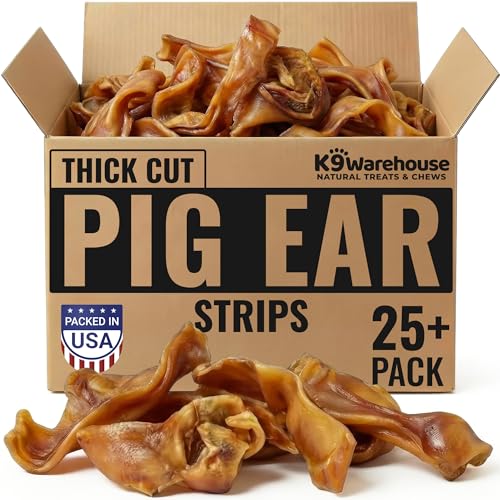 K9warehouse Pig Ear Strips for Dogs - Natural Bulk - 100% Pork Pig Ears for Dogs - Alternative to Rawhide Chews - Thick Cut Pig Ears for Dog Treats for All Breeds Packed in USA - 16oz