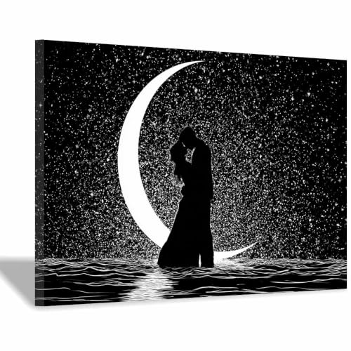 Starry Crescent Couple poster romantique noir et blanc pour sublimer le salon