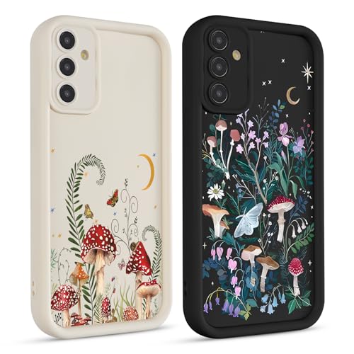 lioscre 2 Pack Cute Floral Flower Mushroom Phone Case for Samsung Galaxy S25 5G 6.2', Aesthetic Coquette Butterfly Pattern Print Design Women Girls Case Soft Slim Shockproof TPU Protective Funda Cover