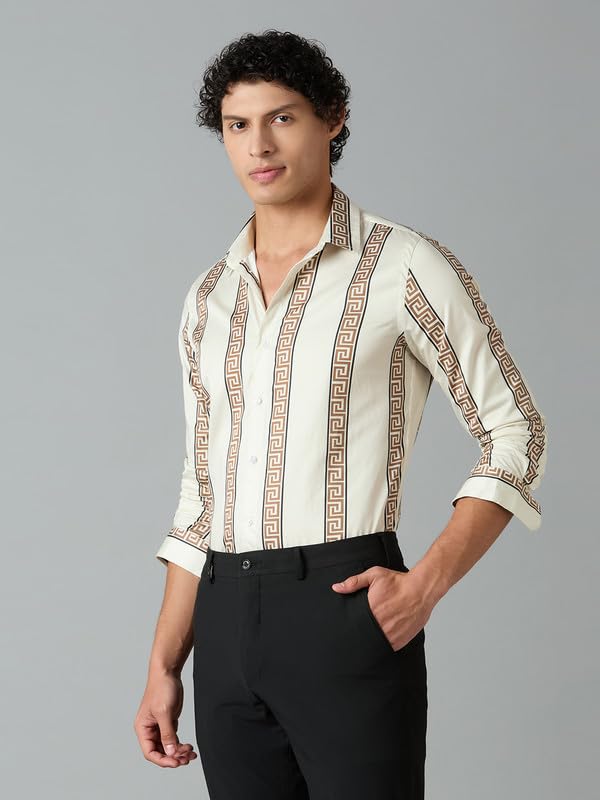 Image of Men's Printed Regular Fit Full Sleeves Cotton Formal Shirt