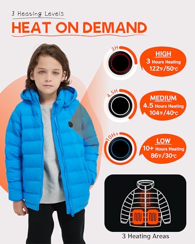 Image of HEWINZE Kids Heated Jacket,Lightweight Water-Resistant Hooded Puffer Heated Coat for child with 5V Battery Pack(Unisex)