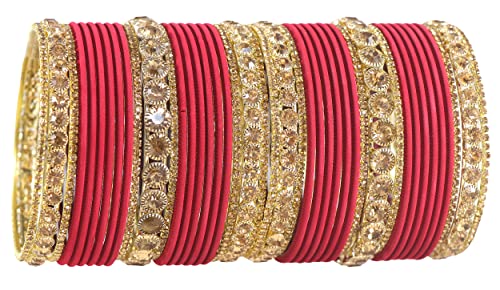 Image of NMII Non-Precious Metal Base Metal and Studded Zircon Gemstone and Matte Finish Worked Bangle set for Women /Girls