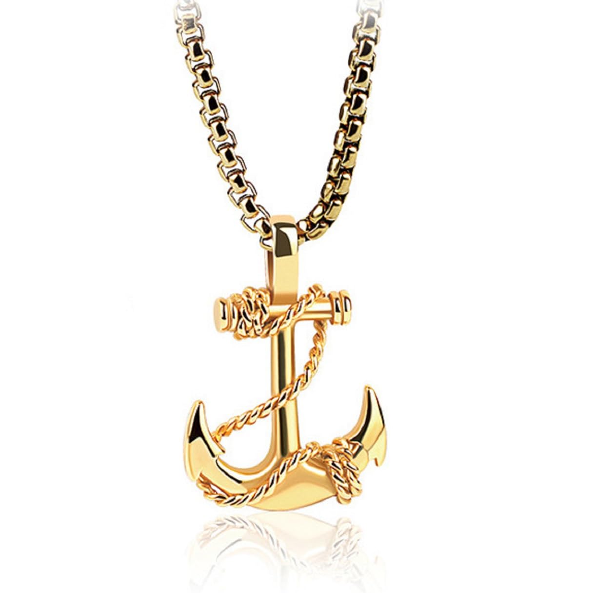 Nautical Anchor Cross Pendant, Navy Sailor Anchor Necklace for Men, Vintage Pirate Navy Anchor Necklace Hip Hop Nautical Anchor Jewelry, Gold Nautical Ship Anchor Pendant Necklace for Boys