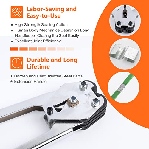 Image of Banding Tool - Strapping Sealer & Crimper with 20 inch Extended Handle & Ergonomic Design & Harden Steel for 1 /2~3 /4 inch Heavy Duty PP /PET /Plastic Strap Band Packaging