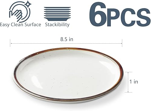 Miniatura 5 de ONEMORE Juego de 6 platos de cerámica pequeños de 8.5 pulgadas para aperitivo, ensalada y postre. Plato apto para horno, microondas y lavavajillas.