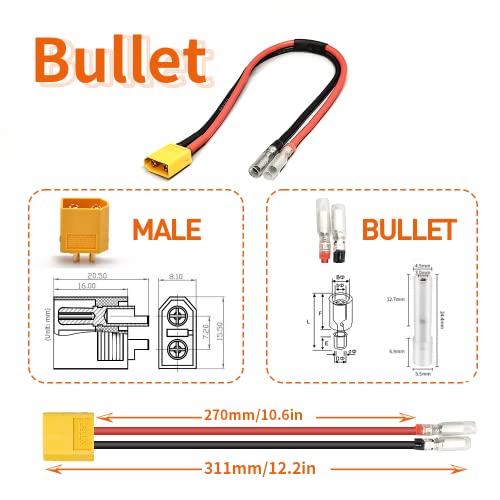 HUDAMZKY Cabo adaptador de bateria para bicicleta elétrica PP30/XT60/Bullet Connector Cabo de bateri