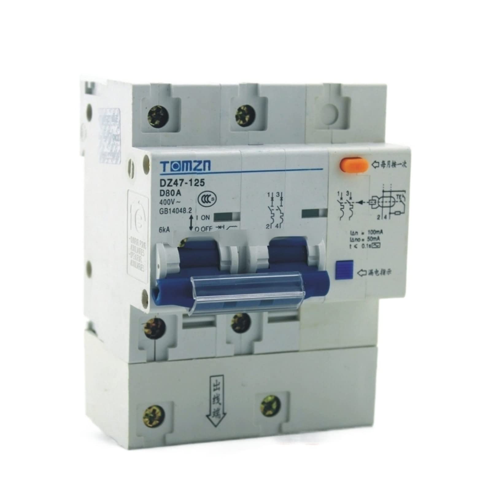 YFHGULBTK DZ47LE 2P 80A D Type 400V~ 50HZ/60HZ Residual Current Circuit Breaker with Over and Leakage Protection