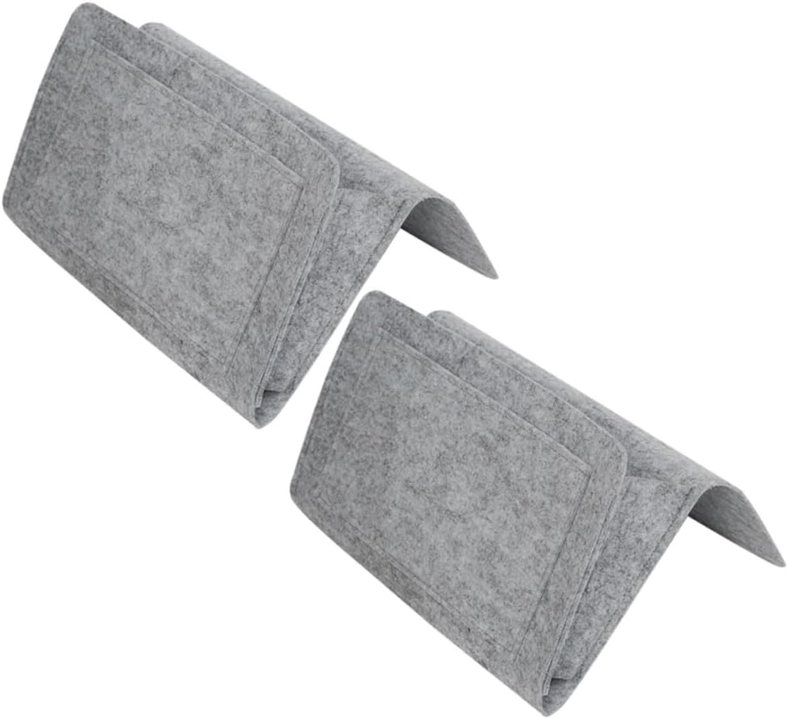 Outanaya 2pcs Bed Blanket Organizer Storage Bag Felt Grey Easy to Install Bedside Sofa Desk