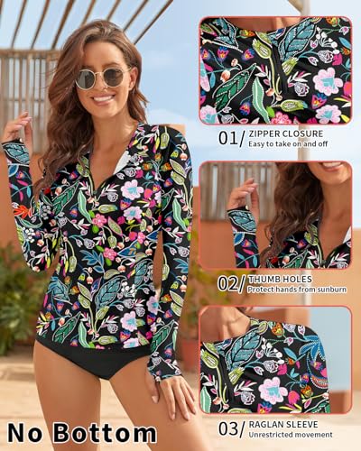 WOWENY Women's Rash Guard UPF 50+ Long Sleeve Swim Shirts Thumb Holes UV Sun Protection Bathing Suit Swimsuit No Bottoms&Bras2