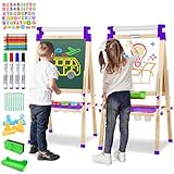 JOYOOSS Art Easel for Kids Easels for Toddlers,Wooden Kid Easel with Paper Roll - Chalkboard for Kids Adjustable Double Sided Dry Erase Board,Toddler Art Easel for Kid Ages 4-8