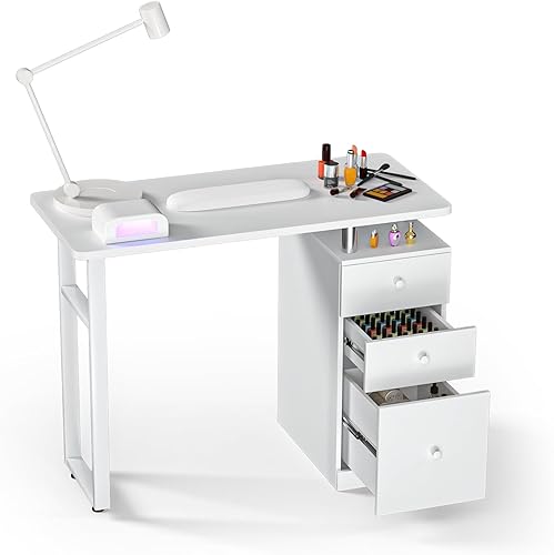 Miniatura 7 de Escritorio Profesional Negro de Salón de Uñas con Cajones para Técnico de Uñas - Mesa de Manicura Resistente a la Acetona, Estación de Belleza