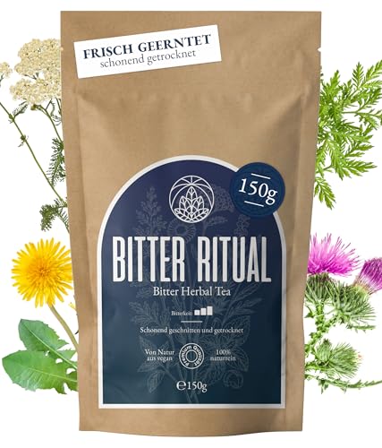 Bittertee stark Monte Nativo (150g) – Kräutertee lose mit Löwenzahn, Wermutkraut, Schafgarbe, Kamillenblüten, Pfefferminztee & weiteren Kräutern – Bitterstoffe Тее – Naturrein & aromatisch loser Tee