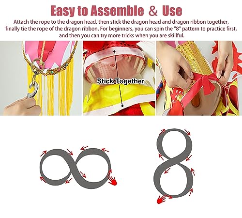 Dragon Poi Streamer - 3D Seidenband Tanzzubehör mit Drachenkopf, waschbar und tragbar für Kinder, Erwachsene und Senioren, perfekt für Outdoor-Spaß, Partys, Übungen und Festivals