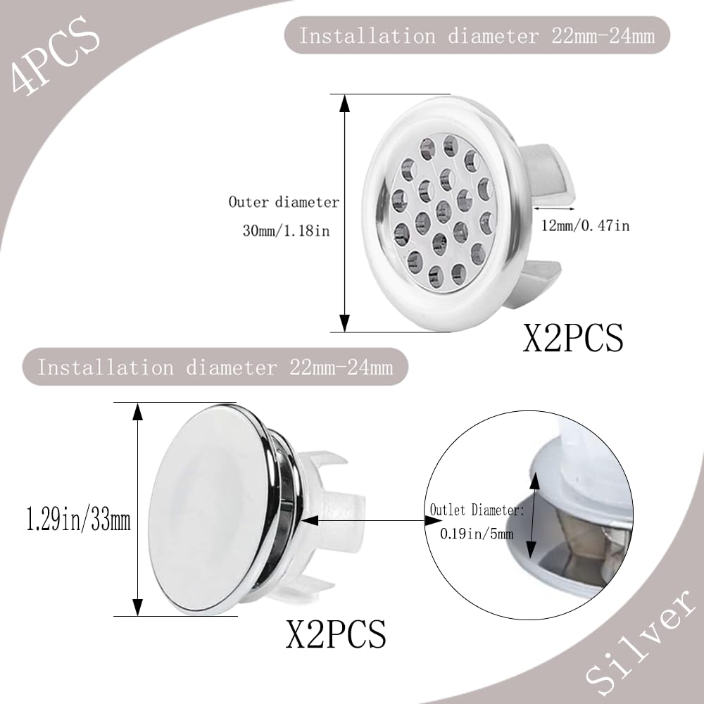 Anillo de Desbordamiento de Fregadero, 4 Pcs Tapa Rebosadero Lavabo, Redonda de Drenaje Insertar en Agujero, Embellecedor Rebosadero Lavabo, para Baño Cocina Repuesto de Lavabo