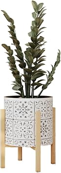 EverNest Tristan Bohemian White and Black Planter with Kinsley Stand, SelectBase Decorative Planter Pots, Contemporary, Eclectic Boho Style Indoor Plant Pots Small, 1 Gallon