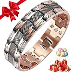 BOYUNSHI Magnetic Copper Bracelet for Men, 3-Row Magnetic Clasp Bracelet, Adjustable Length Men‘s Jewelry with Removal Tool, Gift Box