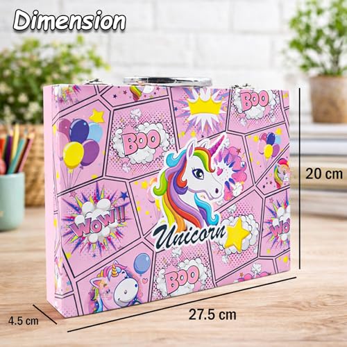 Image of WISHKEY 67 Pieces Art Set for Kids with Unicorn Theme Case, Art and Craft Supplies Kit for Drawing and Painting with Sketch Pen, Paint Colors, Brush, Color Pencils, Crayons (Pack of 1, Pink)
