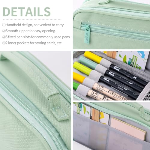 Image of EASTHILL Large Capacity Pencil Case Pen Pouch Organizer Canvas Pencil Bag with Handle School Supplies for Teen Girls-Green