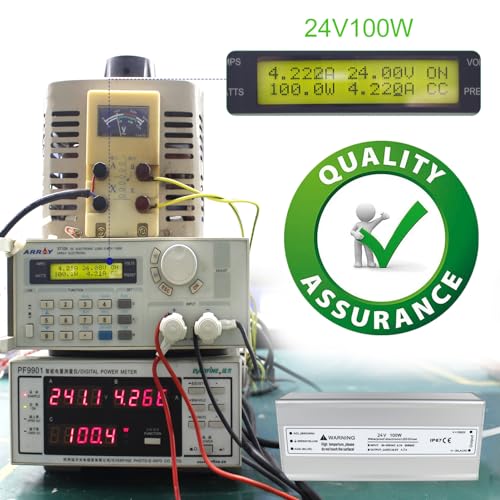 Image of LightingWill LED Driver 100 Watts Waterproof IP67 Power Supply Transformer, 100-240V AC to 24V DC Low Voltage Output, Adapter with 3-Prong Plug 3.3 Feet Cable for Outdoor Use, Computer Project