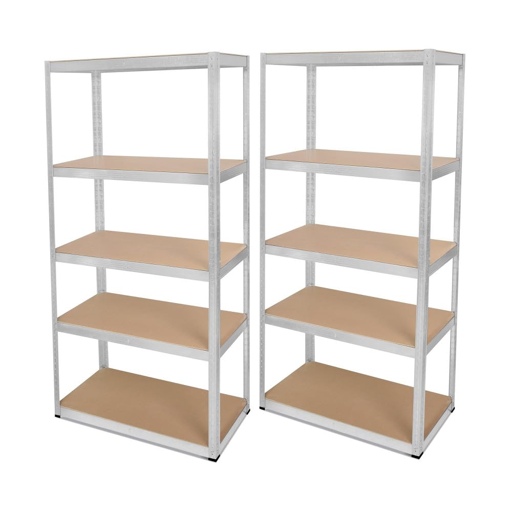 Lot de 2 étagères modulables charges lourdes en métal 5 plateaux - 875 Kg - Montage facile systeme de clip et croisillons