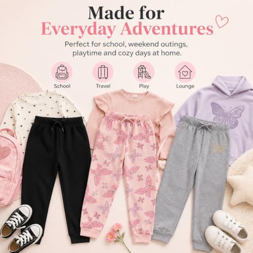 Image of BTween Kids Girls Fashion Stretch Waist Ultra Soft Jogger Pants Set 3 Pack Bundle