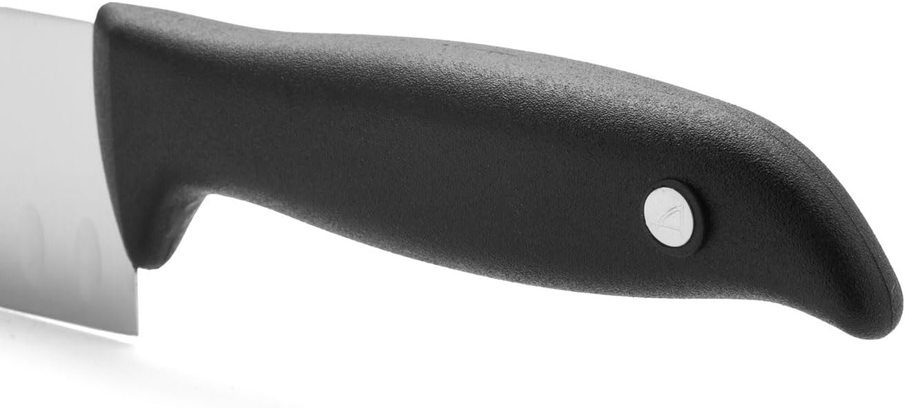 Arcos Santoku Knife - 7 Inch Nitrum Stainless Steel Blade and 180 mm blase with Black Polypropylene Handle - Innovative Design for Daily Use - Menorca Series - Color Black