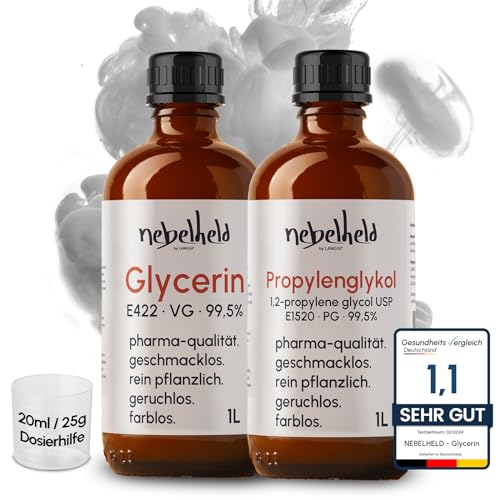 PG VG | Glycerin & Propylenglycol | 2 x 1000 ml | Liquid Base 50 50 | Lebensmittelqualität | MADE IN GERMANY