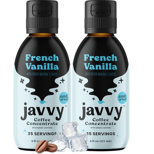 Image of Javvy Cold Brew Coffee Concentrate Instant Coffee, Vanilla, 2 Pack | 100% Real Coffee, 0g Sugar, No Artificial Flavors, 60-80mg Caffeine per Serving, Gluten Free, Makes Hot or Iced Coffee