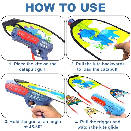 Image of VGRASSP Catapult Kite Gun Toy for Kids - Launcher Shooter with 1 Flying Kite - Outdoor Sports Flying Toy Gift for Boys & Girls - Color and Design As Per Stock