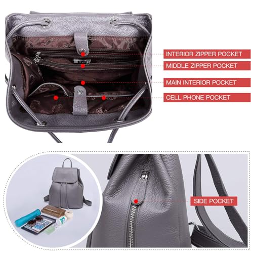 Image of BOYATU Women's Full-Grain Leather Backpack Purse, Minimal Structured Design, Work Commuter & City Travel, Compact Everyday Essentials, Fashion RFID Pocket Bag ((Grey)